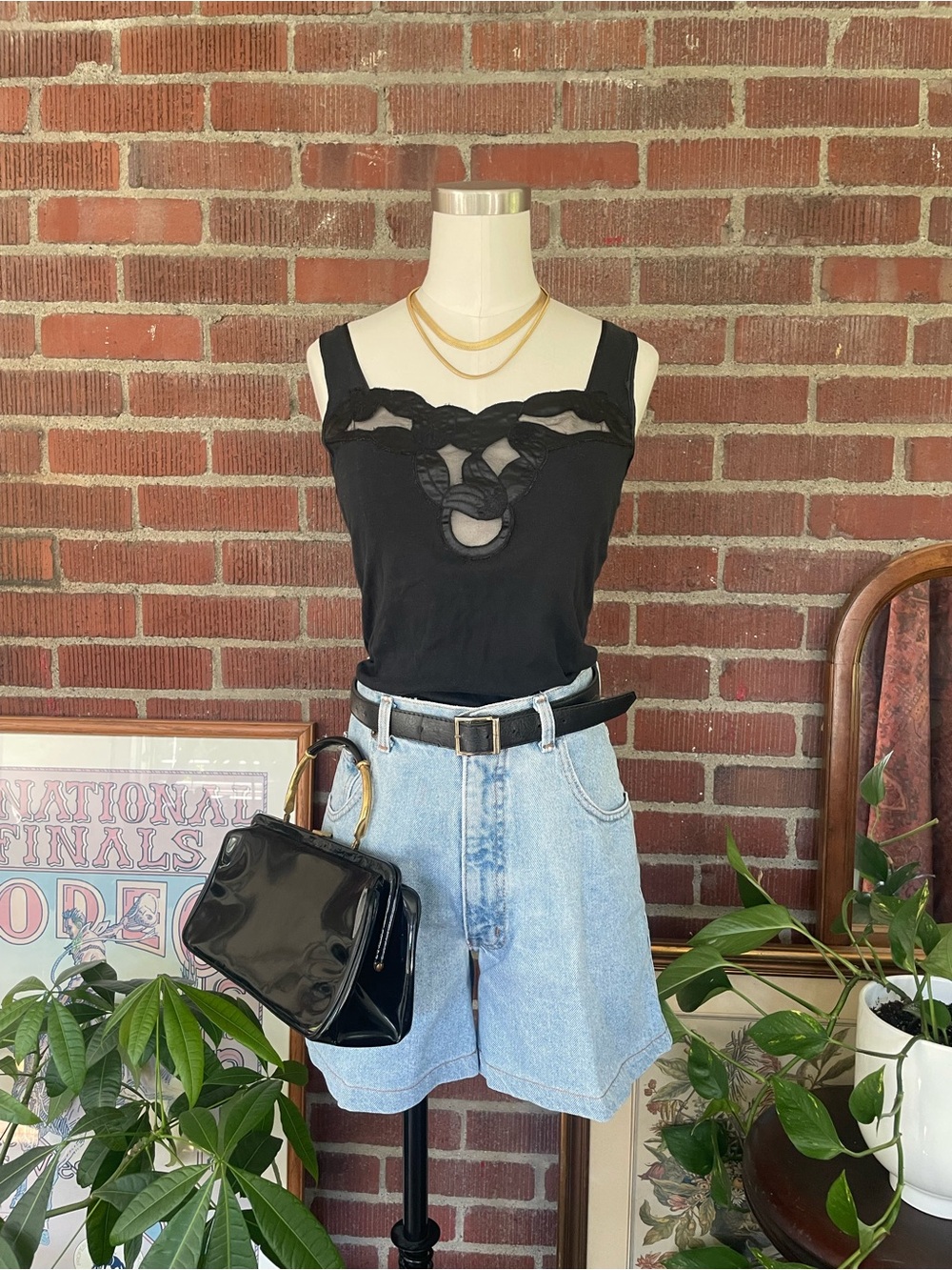 Victoria's Secret Gold Label Black Mesh Floral Tank in Cotton